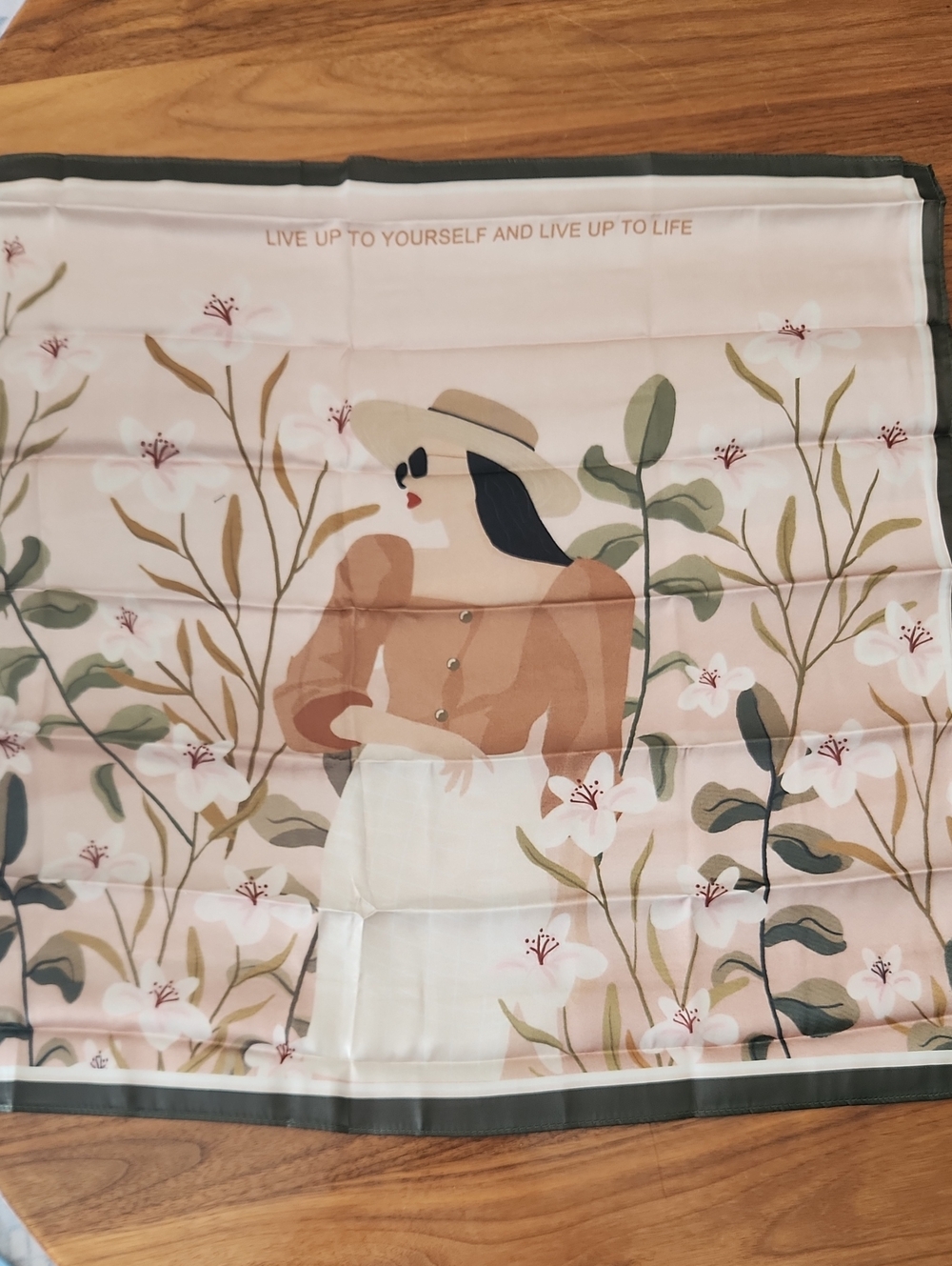 Floral Illustration Silk-Look Scarf, New